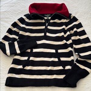 Ralph Lauren Black/White Striped Sweater with Red Collar